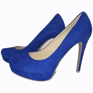Chinese Laundry Rich Royal Blue Suede Platform 5" Stilettos Round Toe Sz 9.5